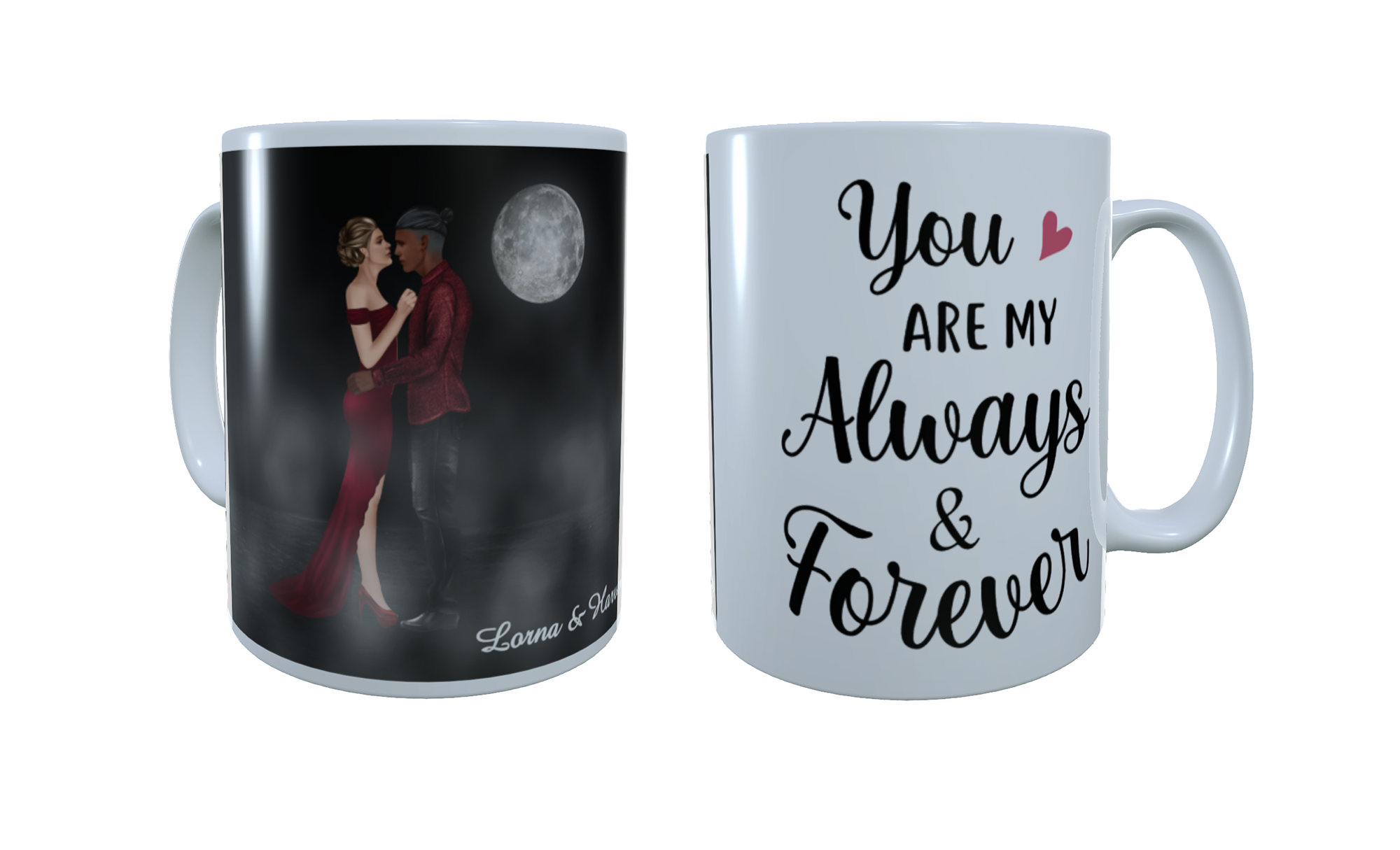 Romantic Couple Moonlight Ceramic Mug, Custom Couples Mug - Click Image to Close